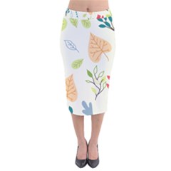 Leaves Plants Background Branches Velvet Midi Pencil Skirt by Grandong