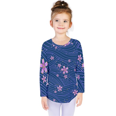 Flowers Floral Background Kids  Long Sleeve T-shirt by Grandong