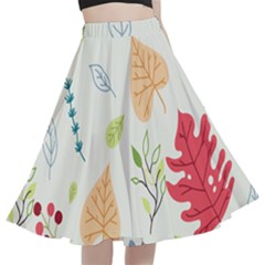 Leaves Plants Background Branches A-line Full Circle Midi Skirt With Pocket by Grandong