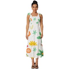 Flowers Leaves Background Floral Tie-strap Tiered Midi Chiffon Dress by Grandong