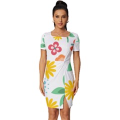 Flowers Leaves Background Floral Fitted Knot Split End Bodycon Dress by Grandong