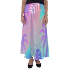 Palm Trees Leaves Plants Tropical Flared Maxi Skirt by Grandong