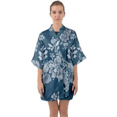 Flowers Design Floral Pattern Half Sleeve Satin Kimono  by Grandong