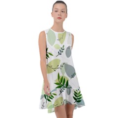 Leaves Foliage Pattern Abstract Frill Swing Dress