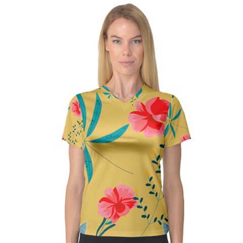 Flowers Petals Leaves Plants V-neck Sport Mesh T-shirt by Grandong