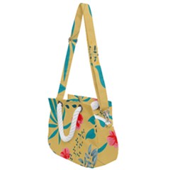 Flowers Petals Leaves Plants Rope Handles Shoulder Strap Bag