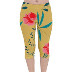 Flowers Petals Leaves Plants Velvet Capri Leggings 