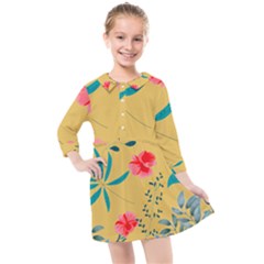 Flowers Petals Leaves Plants Kids  Quarter Sleeve Shirt Dress by Grandong