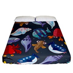 Sea Animals Pattern Wallpaper Fish Fitted Sheet (queen Size) by Grandong