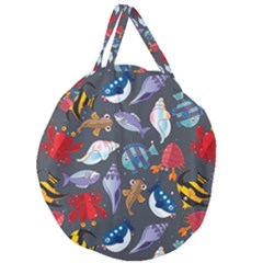 Sea Animals Pattern Wallpaper Fish Giant Round Zipper Tote by Grandong