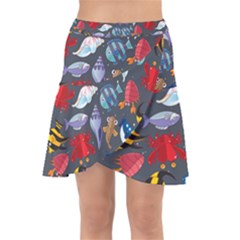 Sea Animals Pattern Wallpaper Fish Wrap Front Skirt by Grandong