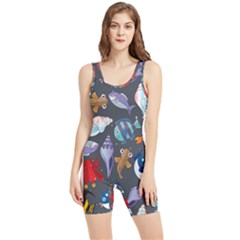 Sea Animals Pattern Wallpaper Fish Women s Wrestling Singlet by Grandong