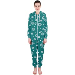 Flowers Floral Background Green Hooded Jumpsuit (ladies) by Grandong