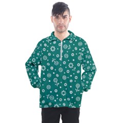 Flowers Floral Background Green Men s Half Zip Pullover by Grandong