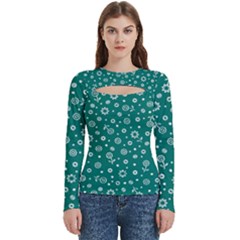 Flowers Floral Background Green Women s Cut Out Long Sleeve T-shirt