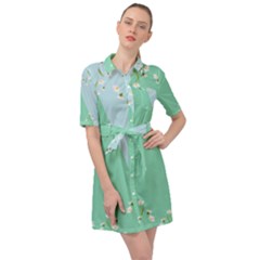 Flowers Branch Corolla Wreath Lease Belted Shirt Dress by Grandong