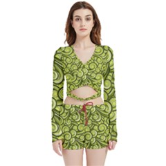 Flower Design Paradigm Start Velvet Wrap Crop Top And Shorts Set by Grandong