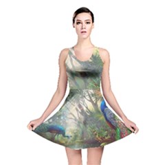 Peafowl Peacock Bird Birds Painting Art Wildlife Reversible Skater Dress