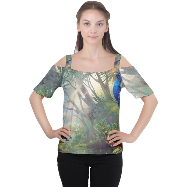 Peafowl Peacock Bird Birds Painting Art Wildlife Cutout Shoulder T-Shirt