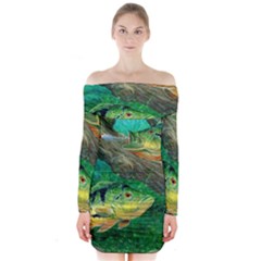 Peacock Bass Fishing Long Sleeve Off Shoulder Dress