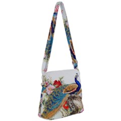 Birds Peacock Artistic Colorful Flower Painting Zipper Messenger Bag