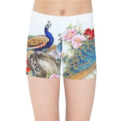 Birds Peacock Artistic Colorful Flower Painting Kids  Sports Shorts