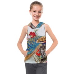 Birds Peacock Artistic Colorful Flower Painting Kids  Sleeveless Hoodie by Sarkoni