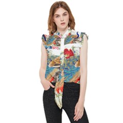 Birds Peacock Artistic Colorful Flower Painting Frill Detail Shirt by Sarkoni