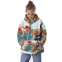 Birds Peacock Artistic Colorful Flower Painting Kids  Oversized Hoodie by Sarkoni