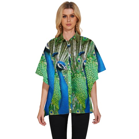 Peafowl Peacock Women s Batwing Button Up Shirt by Sarkoni