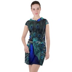 Blue And Green Peacock Drawstring Hooded Dress