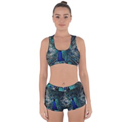 Blue And Green Peacock Racerback Boyleg Bikini Set