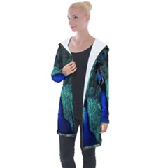 Blue And Green Peacock Longline Hooded Cardigan