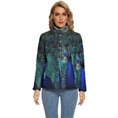 Blue And Green Peacock Women s Puffer Bubble Jacket Coat by Sarkoni