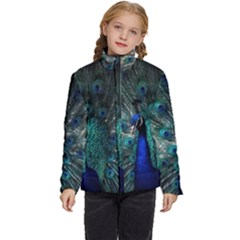 Blue And Green Peacock Kids  Puffer Bubble Jacket Coat