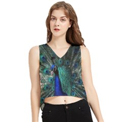 Blue And Green Peacock V-Neck Cropped Tank Top