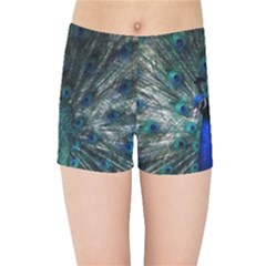 Blue And Green Peacock Kids  Sports Shorts by Sarkoni