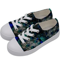 Blue And Green Peacock Kids  Low Top Canvas Sneakers