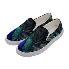 Blue And Green Peacock Women s Canvas Slip Ons