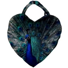 Blue And Green Peacock Giant Heart Shaped Tote