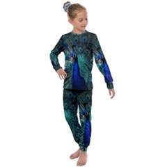 Blue And Green Peacock Kids  Long Sleeve Set 