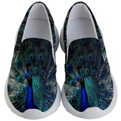 Blue And Green Peacock Kids Lightweight Slip Ons