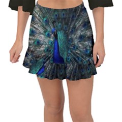 Blue And Green Peacock Fishtail Mini Chiffon Skirt