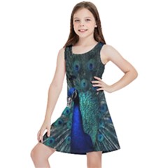 Blue And Green Peacock Kids  Lightweight Sleeveless Dress