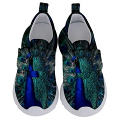 Blue And Green Peacock Kids  Velcro No Lace Shoes