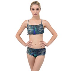 Blue And Green Peacock Layered Top Bikini Set