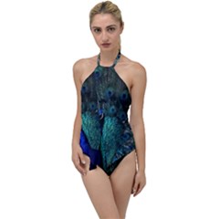 Blue And Green Peacock Go with the Flow One Piece Swimsuit