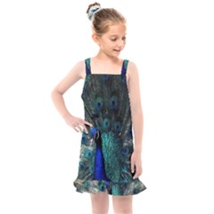 Blue And Green Peacock Kids  Overall Dress