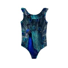 Blue And Green Peacock Kids  Frill Swimsuit