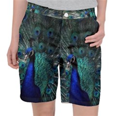 Blue And Green Peacock Women s Pocket Shorts by Sarkoni
